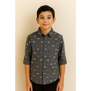 Copper Denim Kids Button-Up Shirt Size M • 100% Cotton Bear Print
